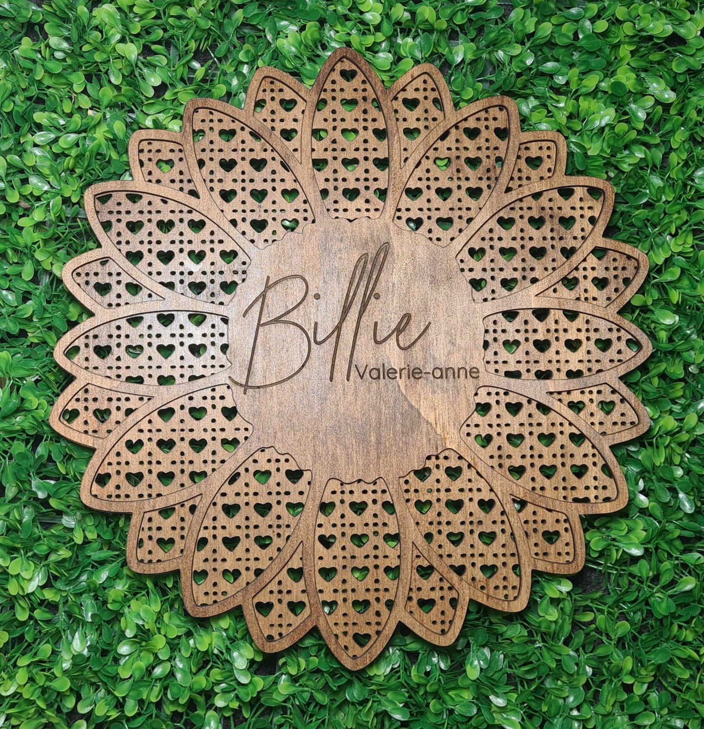 Personalised Heart Rattan Sunflower Door Sign