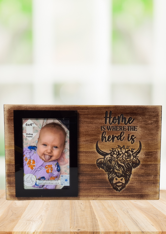 Small Timber Photo Board - Home is where the herd is.