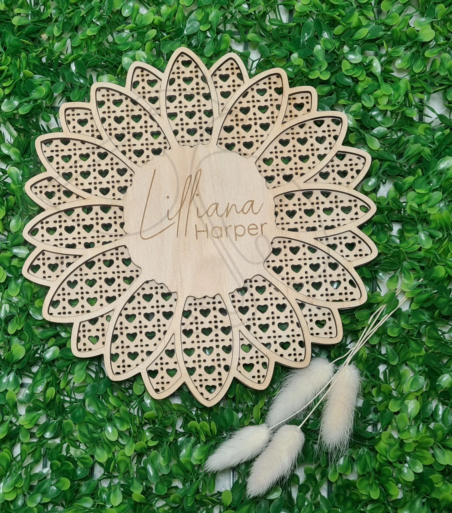 Personalised Heart Rattan Sunflower Door Sign